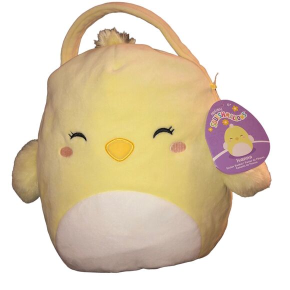 Squishmallow Ivanna Yellow Chick Easter Basket Fuzzy Wings KellyToy Spring NWT - Picture 2 of 9
